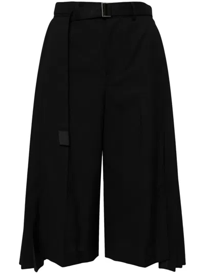 Sacai Belted Cropped Trousers In Schwarz
