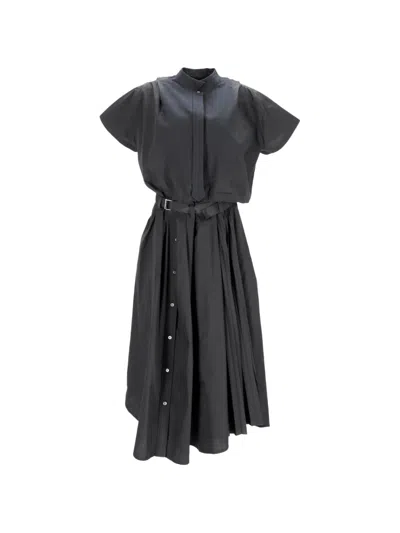 Pre-owned Sacai Belted Cut-out Midi Dress In Black