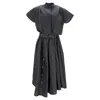 Sacai Belted Cut-out Midi Shirt Dress In Black Polyester In Black