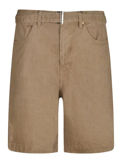 Sacai Belted Denim Bermuda Shorts In Beige