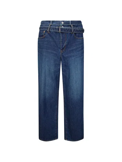 Sacai Belted Denim Jeans In Blue