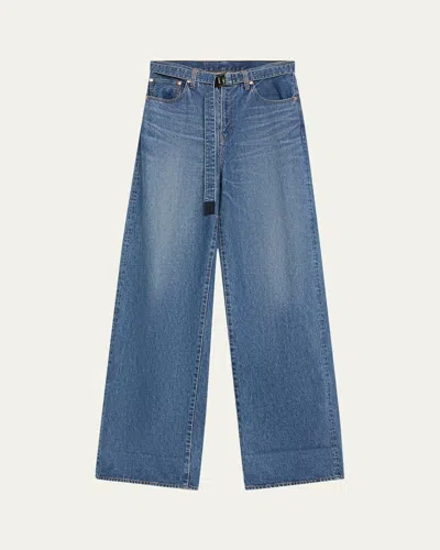 Sacai Belted Denim Pants In Blue