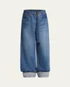 Sacai Belted Denim Pants In Blue