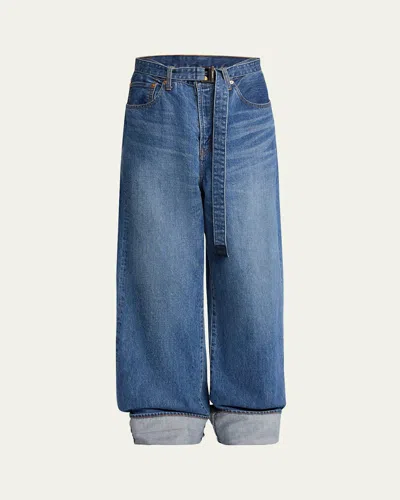Sacai Belted Denim Pants In Blue
