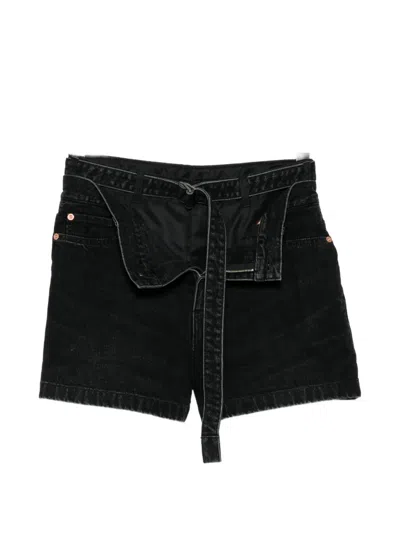 Sacai Belted Denim Shorts In Black