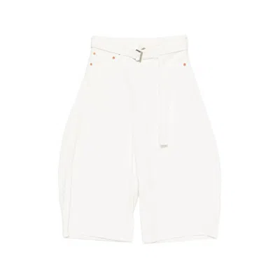 Sacai Belted Denim Shorts In White