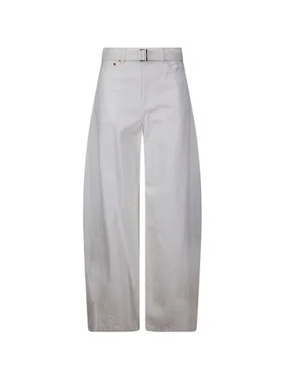 Sacai Belted Denim Trousers In Neutral