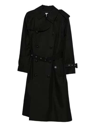 Sacai Belted Double-breasted Coat In Black
