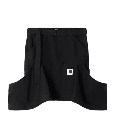 Sacai Belted Draped Cotton-canvas Mini Skirt In Black