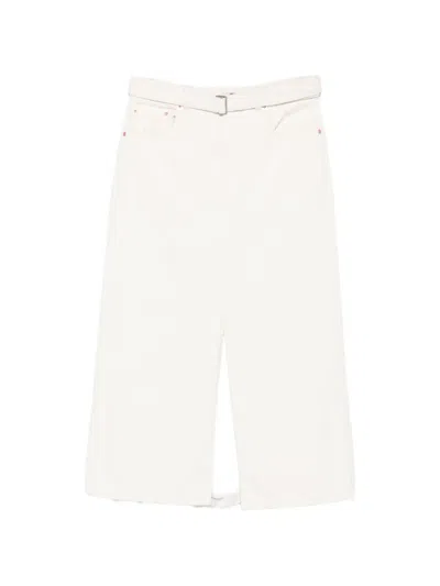 Sacai Belted Front-slit Midi Skirt In White