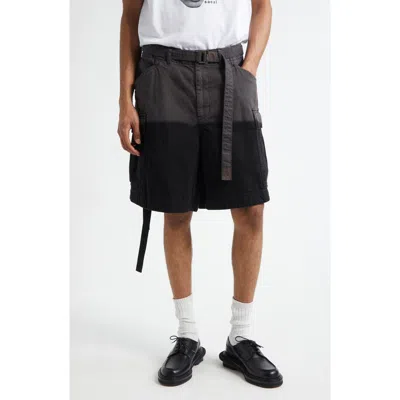 Sacai Belted Garment Dye Cotton Twill Cargo Shorts In Black