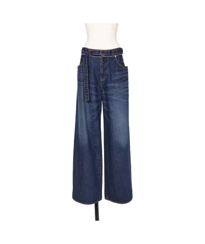 Sacai Belted High-rise Wide-leg Jeans In Blue