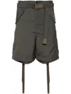 Sacai Belted Knee-length Shorts In Green