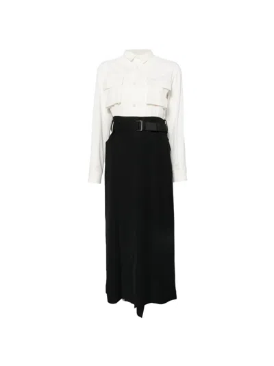 Sacai Belted Layered Midi Dress In Multi