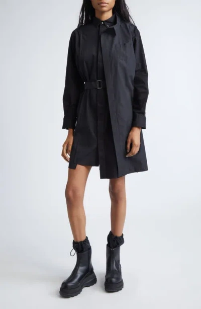 Sacai Belted Long Sleeve Poplin Shirtdress In Blue