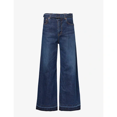 Sacai Womens Blue Belted Mid-rise Wide-leg Denim Trousers