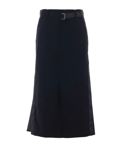 Sacai Belted Midi Skirt In Black