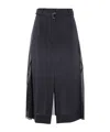 Sacai Pleated Sheer Chalk Stripe Belted Midi Skirt In Black
