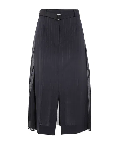 Sacai Belted Midi Skirt In Black