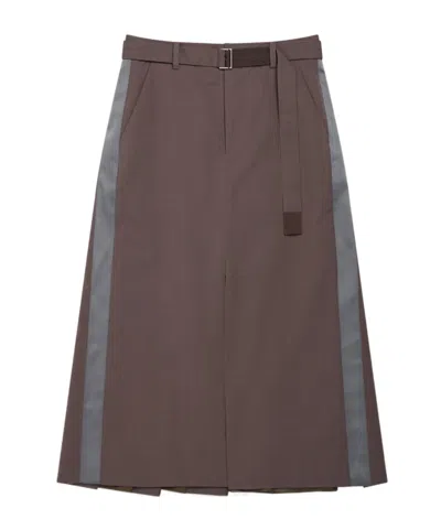 Sacai Belted Midi Skirt In Brown