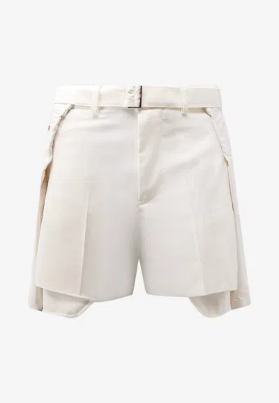Sacai Belted Mini Denim Shorts In Beige