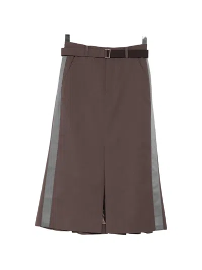 Sacai Belted Panel Skirt In Brown