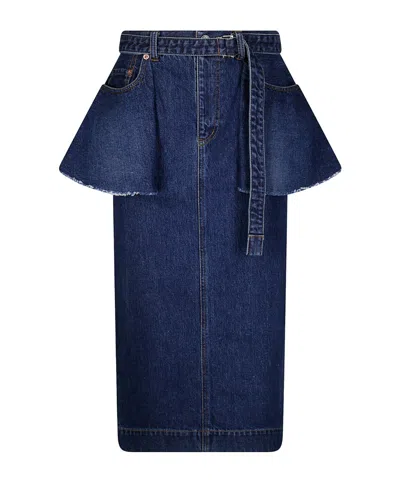 Sacai Peplum-waist Belted Midi Skirt In Blue