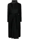 Sacai Belted Pinstripe-pattern Wool Coat In Black