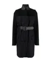 Sacai Belted Pinstriped Wool Blazer In Black