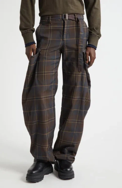 Sacai Belted Plaid Cargo Pants In Multi