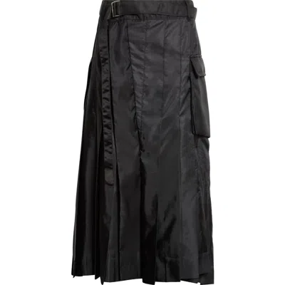 Sacai Belted Pleated Midi Skirt In Black