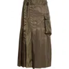 Sacai Belted Pleated Midi Skirt In Brown