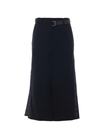 Sacai Belted Pleated Skirt In Blue
