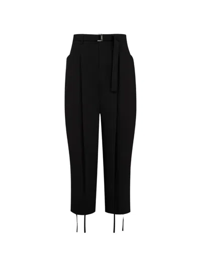 Sacai Typewriter Parachute Shorts Belted Pleated Pockets In Black