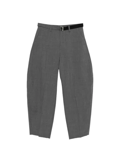 Sacai Belted Pleated Trousers In Gray