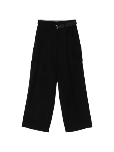 Sacai Belted Pleated Trousers In Black