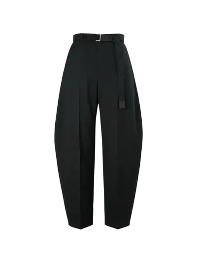 Sacai Belted Pleated Trousers In Black