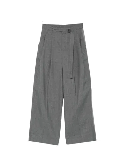 Sacai Belted Pleated Trousers In Gray