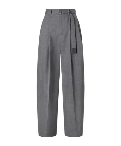 Sacai Belted Pleated Twill Straight-leg Pants In Gray