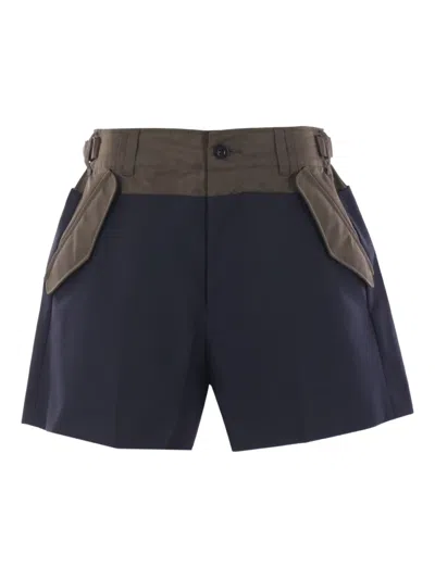 Sacai Belted Pocket Shorts In Blue