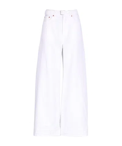 Sacai Belted Raw Cut Jeans In White