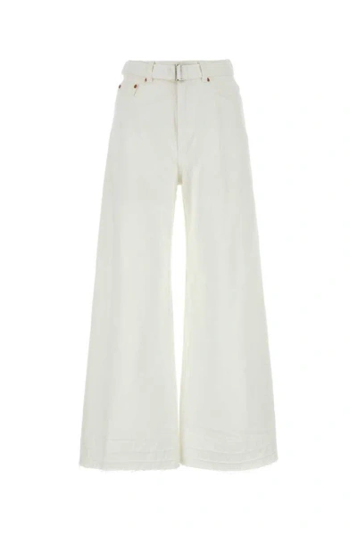 Sacai Belted Raw Cut Jeans In White