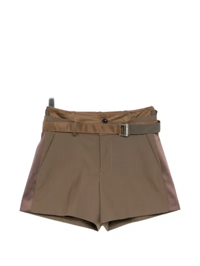 Sacai Belted Shorts In Brown