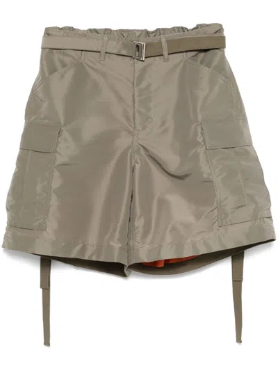 Sacai Belted Shorts In Green
