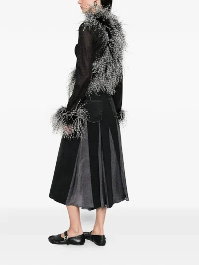 Sacai Belted Split Midi Skirt In Black