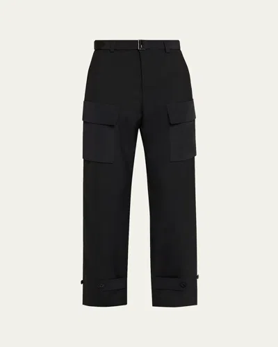 SACAI BELTED STRAIGHT-LEG ANKLE CARGO TROUSERS
