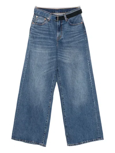 Sacai Belted Straight-leg Jeans In Blue