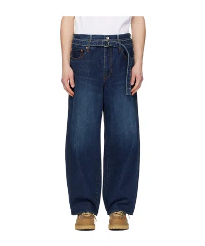 Sacai Belted Straight-leg Jeans In Blue