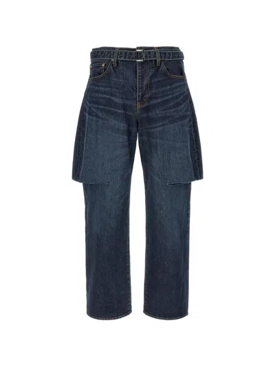 SACAI BELTED STRAIGHT-LEG JEANS