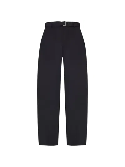 Sacai Wide-leg Wool-blend Trousers With A Belt In Black